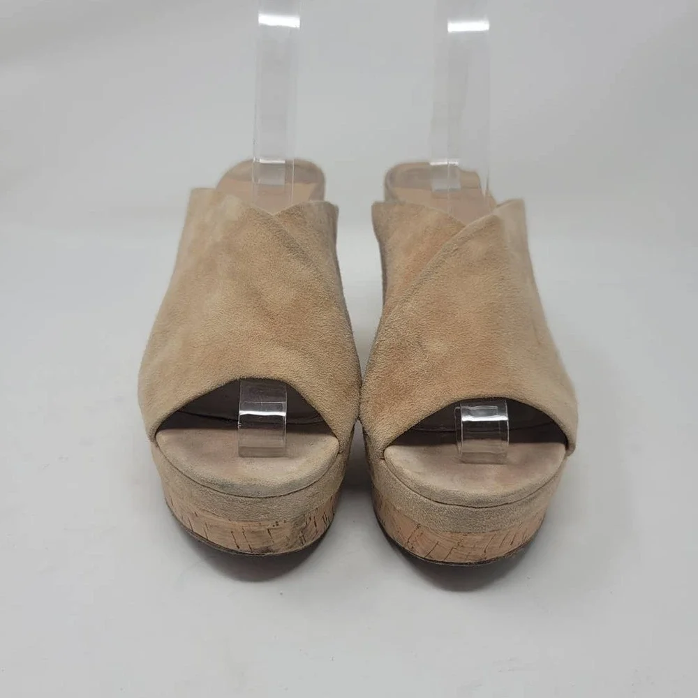 Diane Von Furstenberg Platform Wedge Slide Sandals Women's Size 9 M Tan Suede